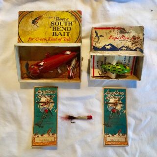 Vintage Fishing Lures South Bend Eagle Claw Aero Plane Spinner With Boxes