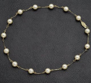 Vintage 14k Yellow Gold Sea Pearl Tin Cup Station Necklace 12.  6 Grams 16 Inches