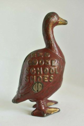 Vintage Antique Red Goose School Shoes Advertising Cast Iron Arcade Still Bank