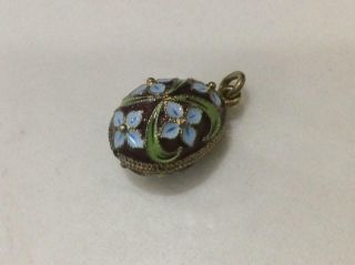 Vintage Russian 960 Sterling Silver & Enamel Egg Pendant Or Charm,  Blue Flowers