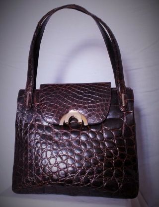 Exquisite Big Squashy 11 " By 11 " Dark Brown Crocodile Grab Bag.