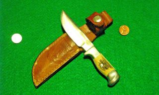 Vtg Sheath Hunt 10A Blade R.  H.  RUANA Stag Knife SMOKE JUMPER ' Orig Leather case 3