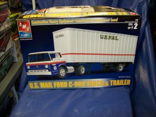 Amt/ertl Us Mail Ford C - 900 Truck &trailer Plastic Model Kit 31819 1/25 Vintage
