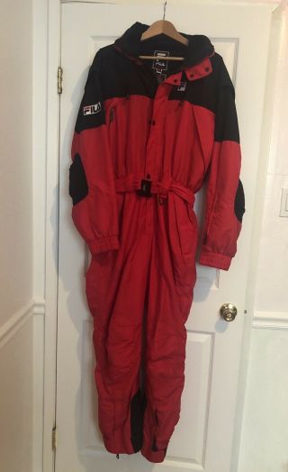 Vtg FILA 80s 90s Mens SKI Snowboard One piece Snowsuit Sz Medium Red Black 2
