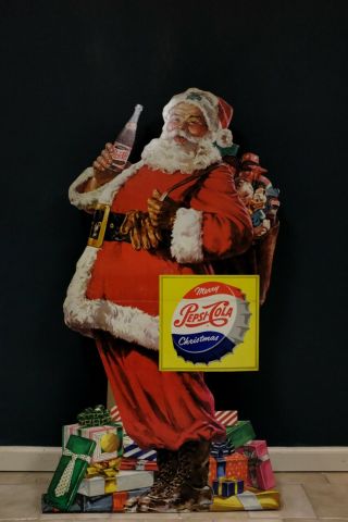 Vintage Pepsi - Cola Santa Claus Merry Christmas Stand Up Cardboard Display Sign