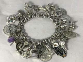 Vintage Sterling Silver Charm Bracelet Loaded With 39 Charms Love Travel Life