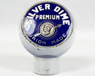 Vtg Silver Dime Premium Beer Ball Tap Knob Handle Blue/white Enamel Robbins