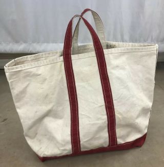 Ll Bean Red Boat & Tote Canvas Bag Cursive Label Big Large Short Handles 60s 70s