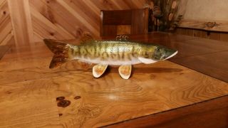 Musky Spearing Decoy Wood Carving Fish Decoy Fishing Lure Casey Edwards