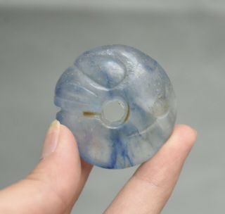 1.  8 " Old China Hongshan Culture Blue Crystal Carved Pig Dragon Pendant Amulet