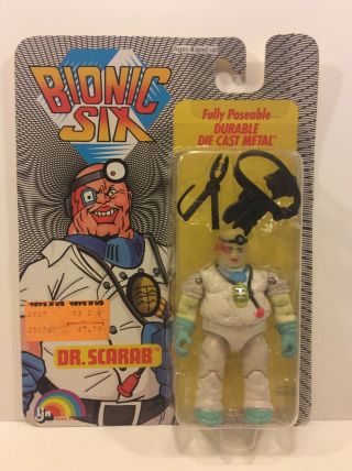 Vintage Rare Bionic Six Dr.  Scarab Figure On Card By Ljn Toys 1986