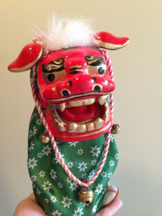 Japanese Painted Mache Shishi Lion Dance Mask & Cloth Doll Figurine Foo Dog