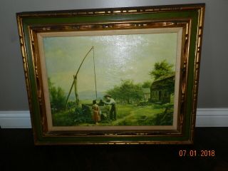 Jerome Thompson Vintage Art Painting The Old Oaken Bucket American 130a Framed