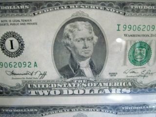 Vintage uncut US currency set of 8 - 1976,  $2 two dollar bills nicely framed 3