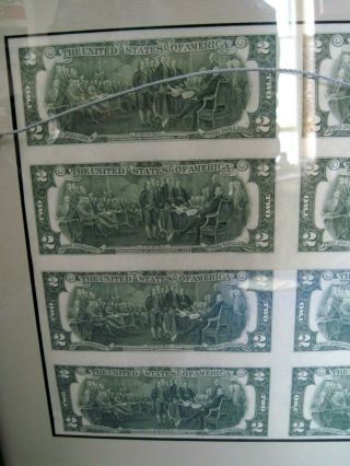 Vintage uncut US currency set of 8 - 1976,  $2 two dollar bills nicely framed 6
