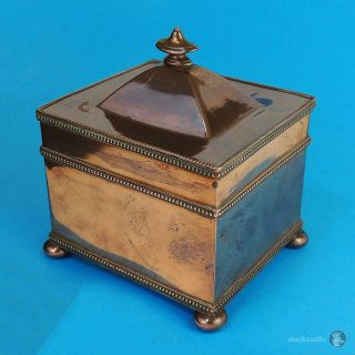 Large Antique Silver Plate On Copper Footed Tea Caddy Georgian Style