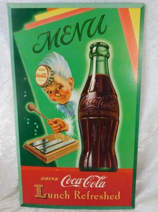 Vtg 2 1949 Coca Cola Sprite Boy Litho Cardboard Advertising Poster Sign 27 "