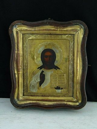 Antique 19th Mr.  Abrosimov Russian Hand Painted Orthodox Icon Of Lord Almighty