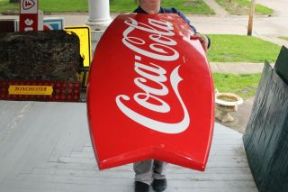 Large Vintage 1965 Coca Cola Fishtail Soda Pop Gas Station 42 