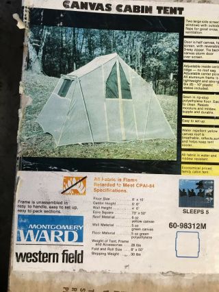 Vintage Canvas Camping Cabin Tent 8x 10 X 6.  6 H Western Field 1970s
