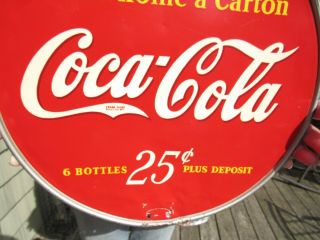 RARE 1920 ' s DOUBLE SIDED COCA COLA ROUND DISPLAY RACK TOPPER SIGN SODA 4