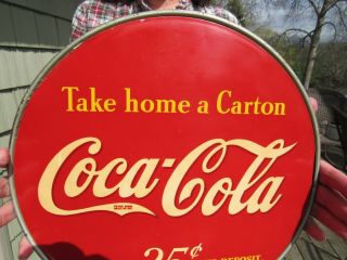 RARE 1920 ' s DOUBLE SIDED COCA COLA ROUND DISPLAY RACK TOPPER SIGN SODA 7