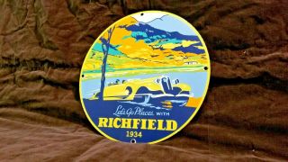 Vintage Richfield Gasoline Porcelain Gas Oil Service Station Pump Plate Sign
