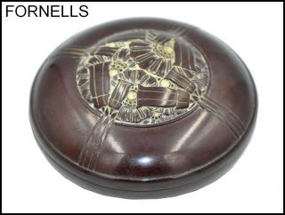 French Vintage Art Deco Signed E.  Fornells Bakelite Box With Floral Designs