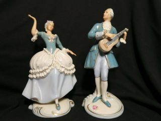 Vintage Royal Dux Dancing Man & Woman Porcelain Figurine Pair