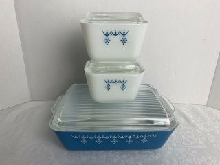 Vintage Pyrex Snowflake Garland Refrigerator Dish Set 501 & 503 “MINT” 3