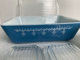 Vintage Pyrex Snowflake Garland Refrigerator Dish Set 501 & 503 “MINT” 7