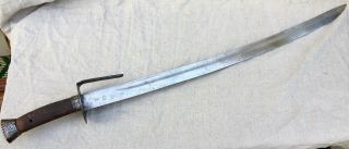 Antique Chinese Saber Engraved Blade Wood Handle 19th C Xix Sabre Chinois