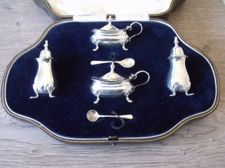 4 Piece Silver Cruet Set Plus Spoons,  George Edward & Sons,  Chester 1917