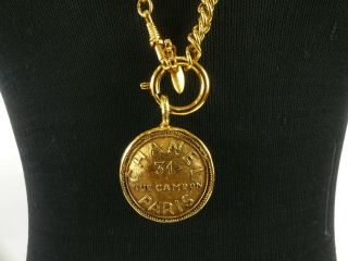 R1327 Auth Chanel Vintage 31 Rue Cambon Cc Medallion Gold Plated Chain Necklace