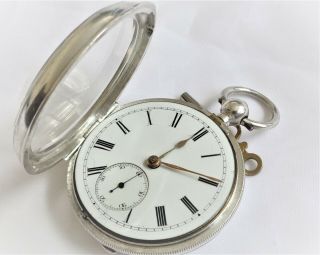 Antique key Wind fully hallmarked Sterling Silver fusee Men ' s Pocket Watch 3