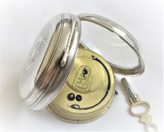 Antique key Wind fully hallmarked Sterling Silver fusee Men ' s Pocket Watch 4