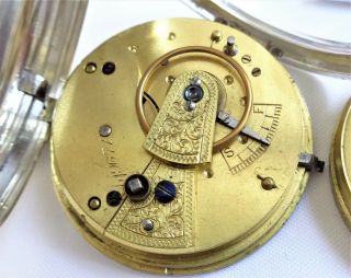 Antique key Wind fully hallmarked Sterling Silver fusee Men ' s Pocket Watch 6