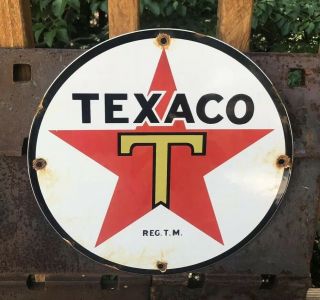 Vintage Texaco Motor Oil Porcelain Sign Service Station Pump Plate Gasoline Gas