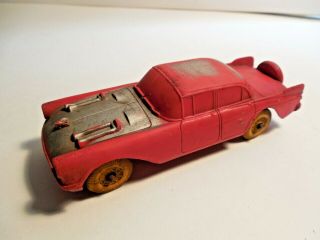 Vintage Auburn Rubber Toy Car Silver & Red Yellow Wheels 3