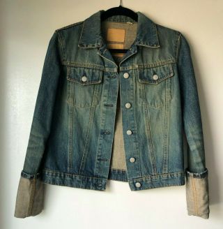 Rare Vintage Helmut Lang Jean Jacket.  Long Cuffs.  Vintage Dark Denim Sz 4 Us