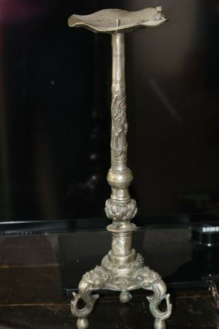 Antique Silver Chinese Candle Stick Holder With Makers Stamp