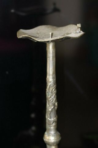 Antique silver Chinese candle stick holder with makers stamp 3