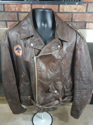 Vintage Brown Leather Perfecto Motorcycle Jacket Coat Sturgis 1976 Usa Mens 50