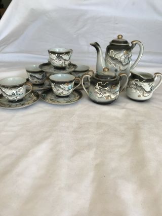 Vintage Dragon Tea For 6 Set Made In Japan Imprint On Inside Cups Hand Painted