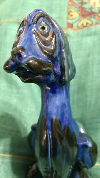 Vintage Ch Brannam Ceramic Pottery Rare Blue Art Hound Dog Figurine England