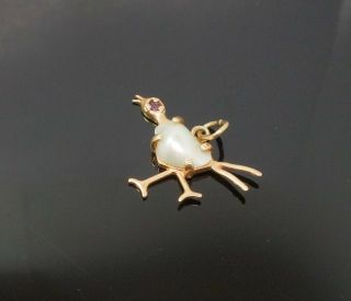 Vintage 14K Gold Fresh Water Pearl Ruby Road Runner Bird Charm Bracelet Charm 2