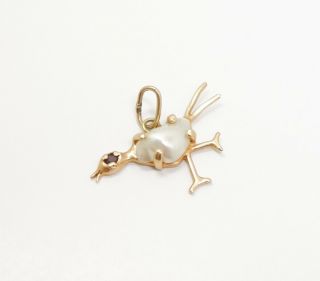 Vintage 14K Gold Fresh Water Pearl Ruby Road Runner Bird Charm Bracelet Charm 3