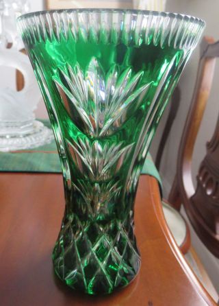 Vintage Gorgeous Czech Bohemian Crystal Vase Emerald Green