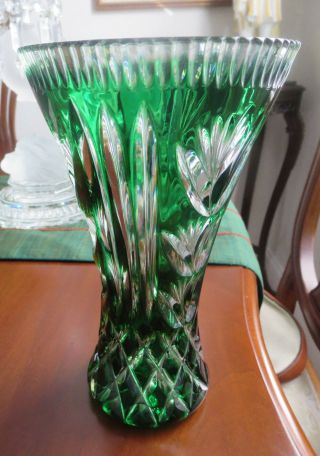 Vintage Gorgeous Czech Bohemian Crystal Vase Emerald Green 2