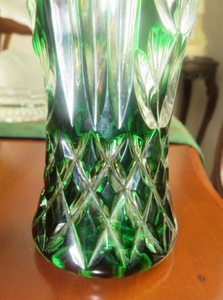 Vintage Gorgeous Czech Bohemian Crystal Vase Emerald Green 4